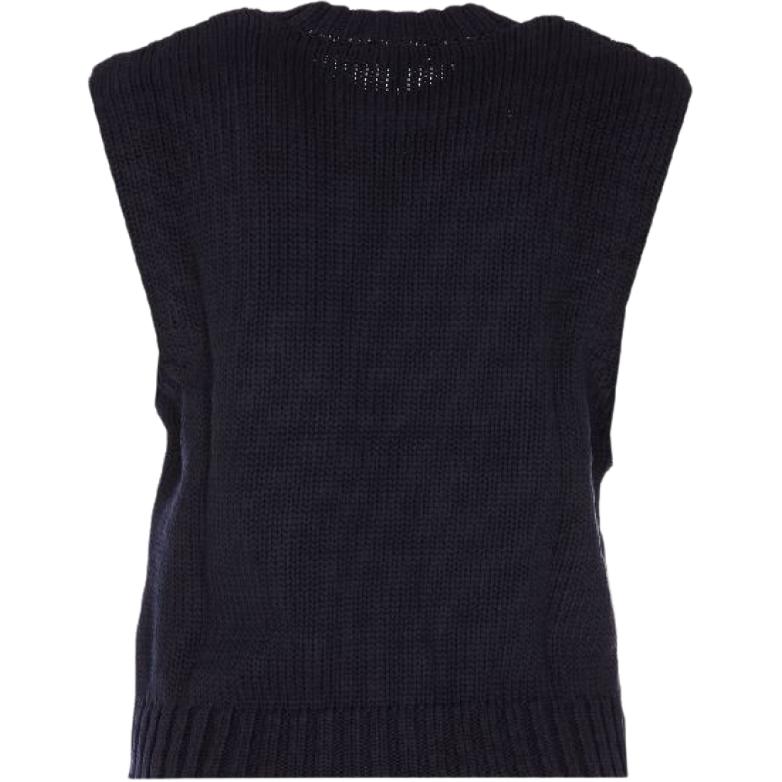 Ganni FW22 Letter Jacquard Knit Vest Women vest Navy-Blue K1778-683