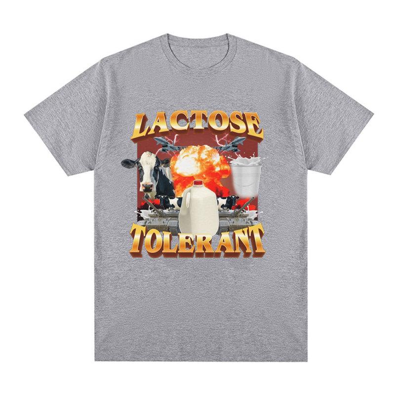 Lactose Tolerant Graphic Print T-Shirt Men's Vintage Fashion Short Sleeve T-shirts 100% Cotton Casual Cozy Oversized T Shirts