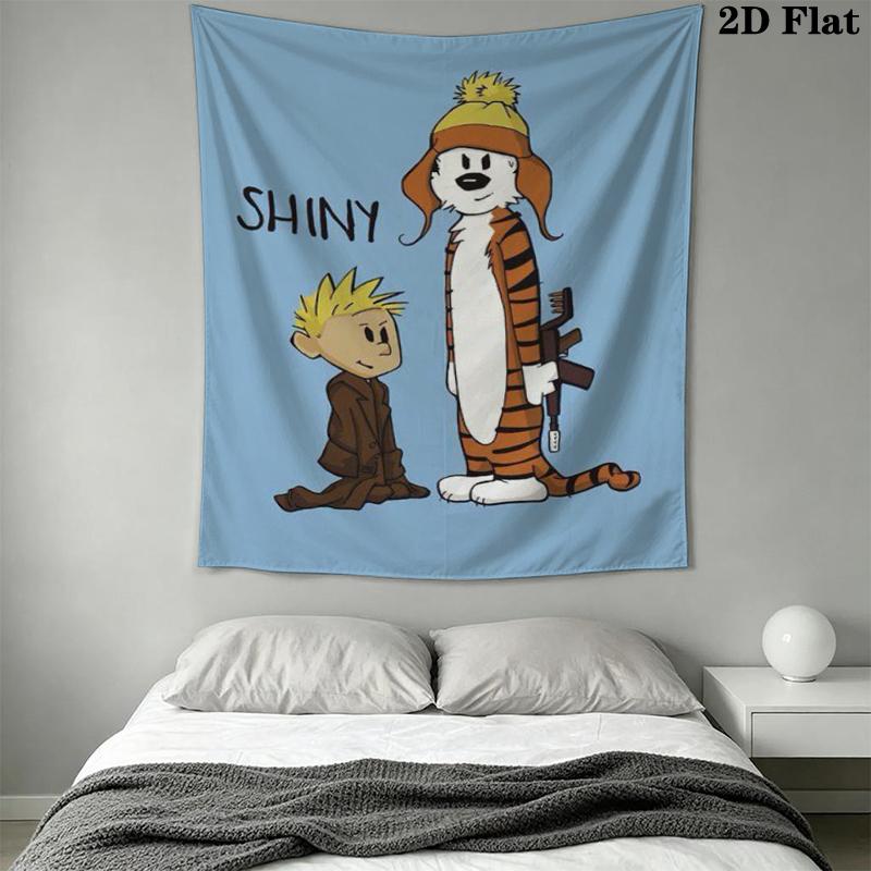 Calvin and Hobbes Wall Tapestry Aesthetic Wall Hanging Printed Fabric Blanket Decorative Tapestries for Bedroom Living Room Home Decor