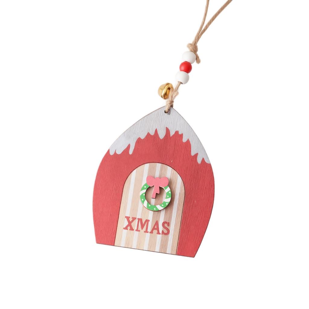 Wooden Christmas Ornaments, Small House Hanging Decor with Wreath and for Holiday Display