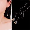 1Pair S925 Silver Needle Acrylic Square Earrings Line Tassel Chain Drop Earring Women's Ear Line Straight Jewelry Gifts