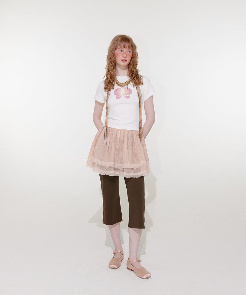 Lulu Seoul Double Chiffon Layered Skirt (Apricot)