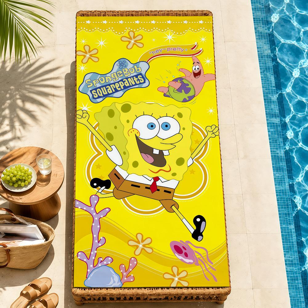 Beach Towels cute b-b-BobS-s Soft fun Quick Dry Pool cartoon s-S-S-SpongeS-eS bathing Towel Travel Gym Spa Camp sport face Gift