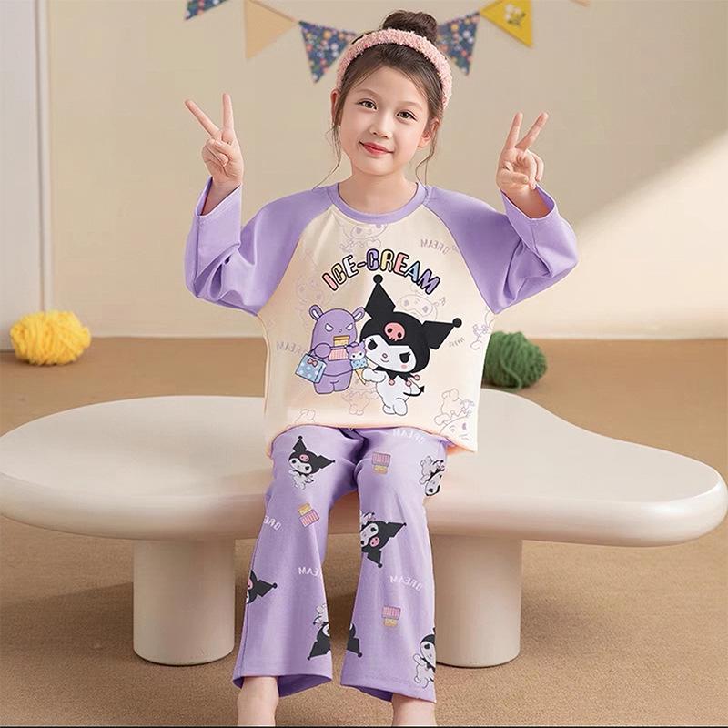 Korean Style Long Sleeve Girls Pajama Set - Loose Fit Homewear for Spring & Autumn, with Air Conditioning Comfort for Kids