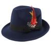 Navy Blue Mens Crushable Handmade Fedora Hat with Wool Felt Bowknot and 