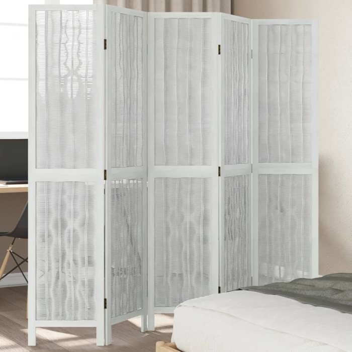 VidaXL Room Divider 5 Panels, Room Separator, Privacy Screen, Bedroom Living Room Screen, White Wood 358678