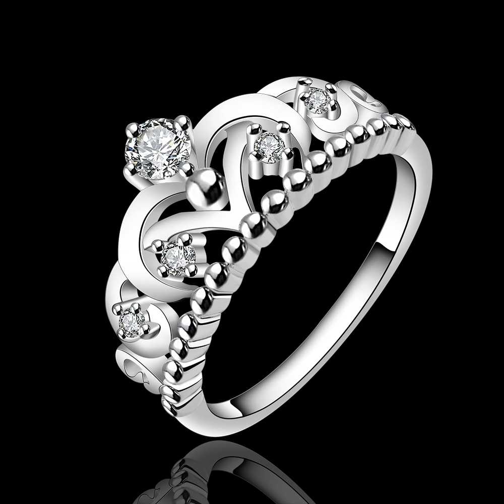925 Sterling Silver Crown AAA Zircon Ring Women Fashion Wedding Jewelry