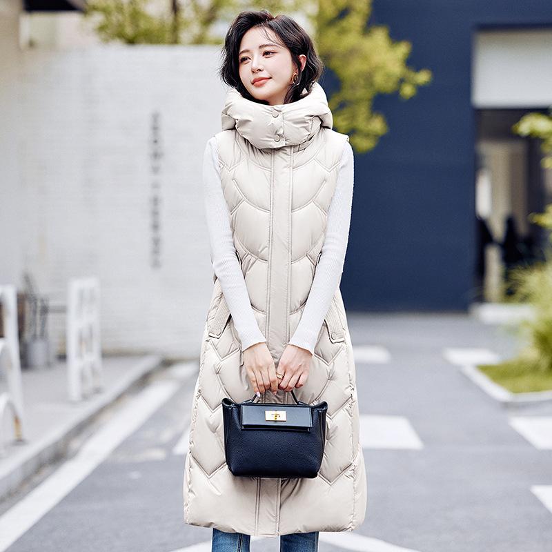 2025 New Autumn and Winter Down Cotton Vest Women's Vest Thick Medium and Long Warm Slim Outer