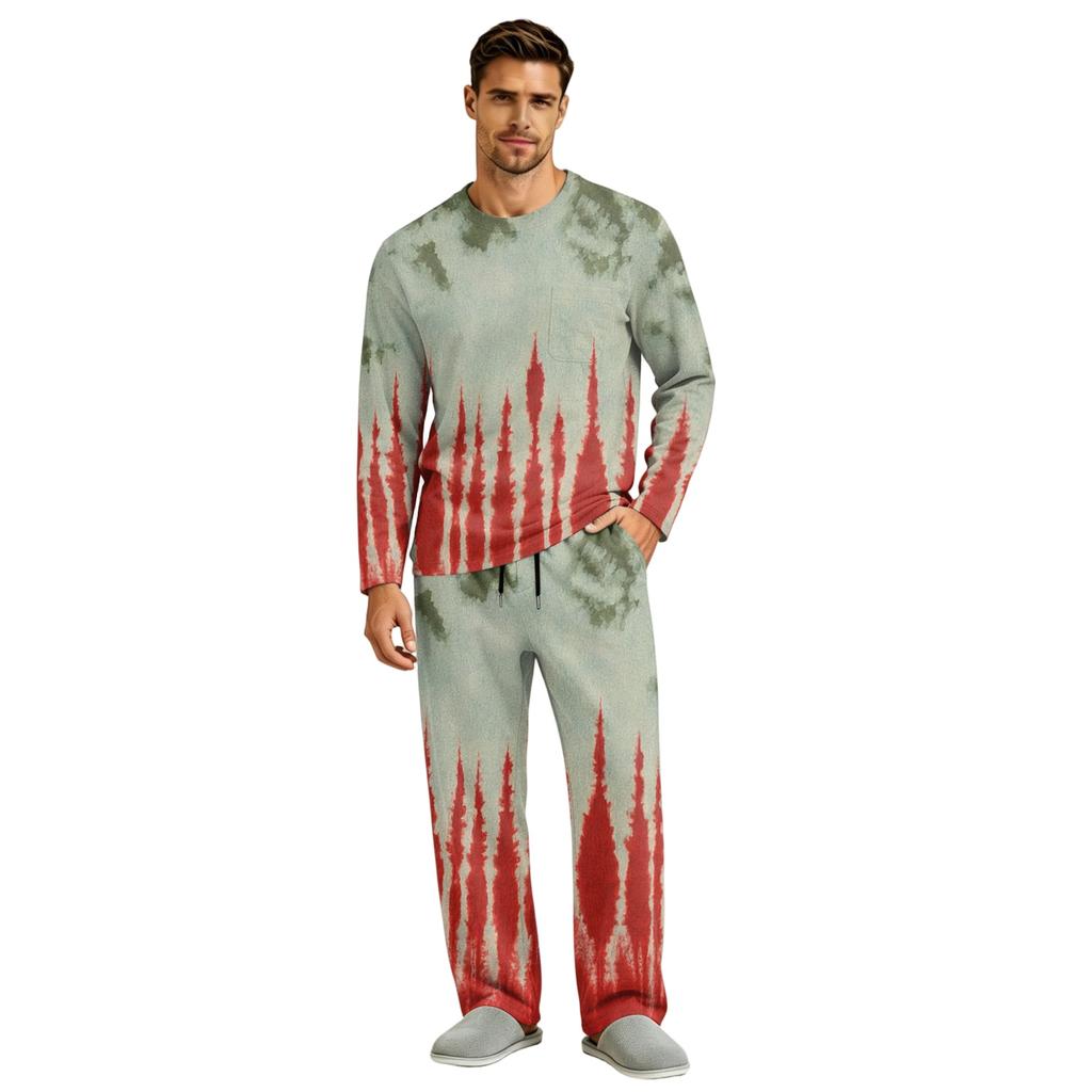 Men's Long Sleeve Pajama Set with Button Fly and Elastic Drawstring Waist for Home Sleepwear