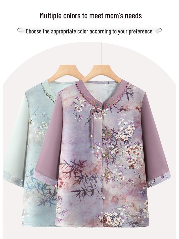 Elegant Summer Mid-Sleeve Cardigan for Elderly Women - New Chinese Style