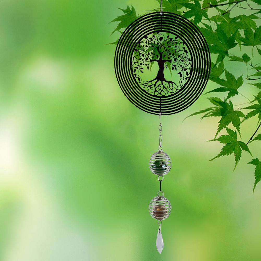 3D Metal Rotating Wind Spinner Tree Of Life Wind Chime Garden Decor Ornament Spiral Windchimes Hanging Garden Yard Home Decor