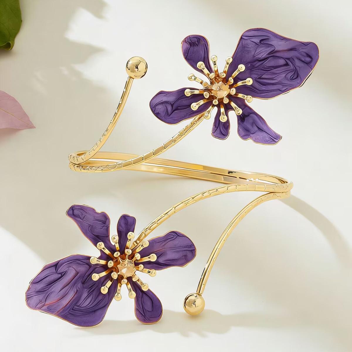 

Fashion Glazed Flower Bracelets Women Multi Layer Stackable Bold Bangle Elegant Exquisite Banquet Daily Wear Jewelry Accessories фіолетовий
