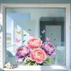 Watercolor Peony Flower Window Cling Floral Butterfly Window Sticker Static PVC Glass Doors Decals for Home Office Living Room
