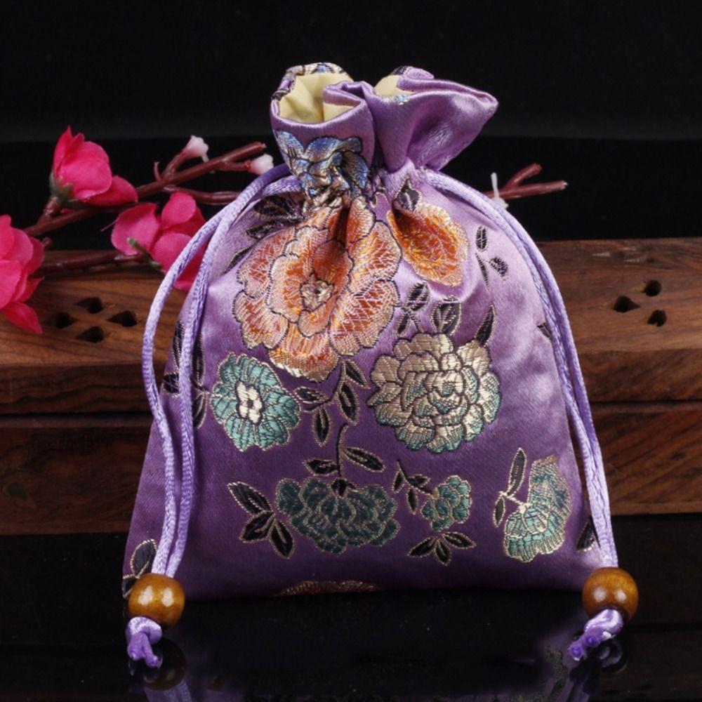 Chinese Style Embroidery Flower Drawstring Bag Coin Purse Jewelry Packing Bag  Hanfu Decor