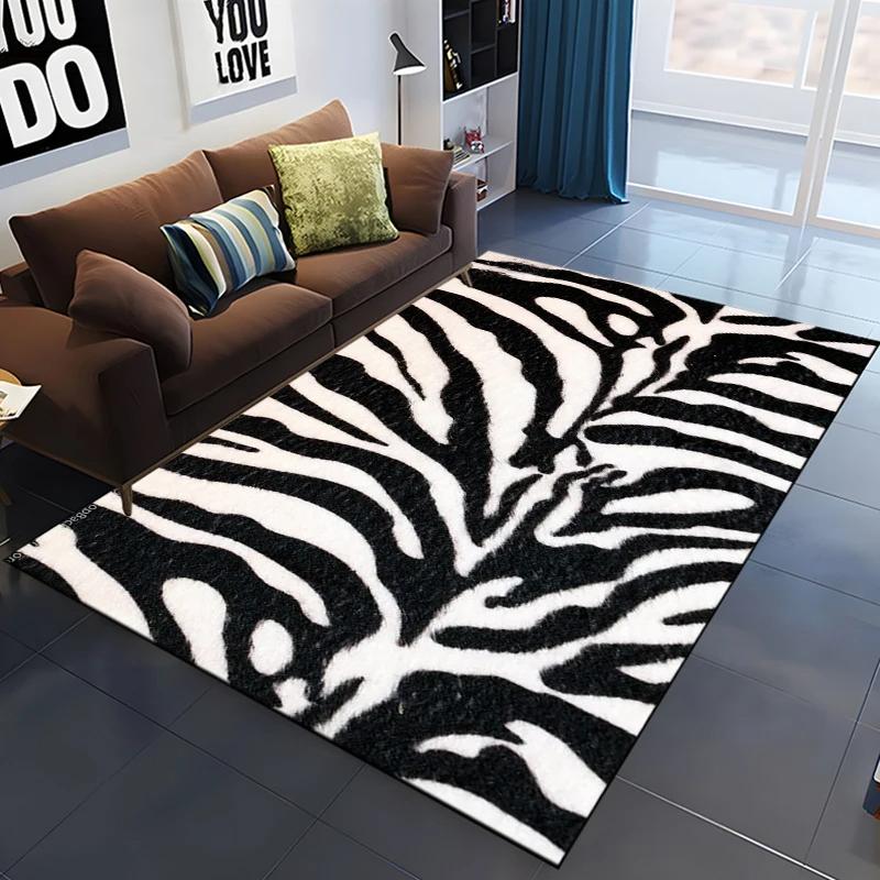 Zebra Stripes Area Rug Animal Skin Print Doormat African Wildlife Animal Carpet for Bedroom Playroom Living Room Soft Floor Mat