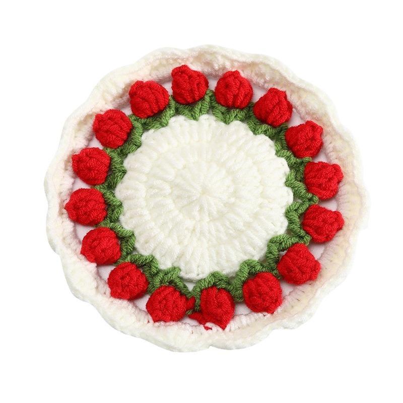 Creative Crochet Round Coasters Handmade Reusable Insulation Pads INS Style Hand-knitted Sunflower Cup Pad Desktop Decoration