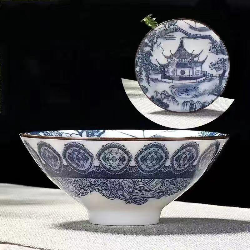 Porcelain Blue and White Kung Fu Teacup Set – Single Douli Cup for Tea Tasting