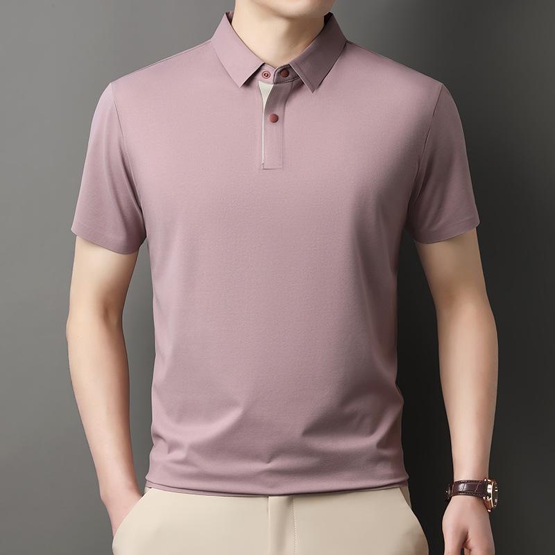 Non-Ironing And Breathable High-End Men'S Medium And Short-Sleeved Lapel Collar T-Shirt Business Casual Solid Color Polo Shirt