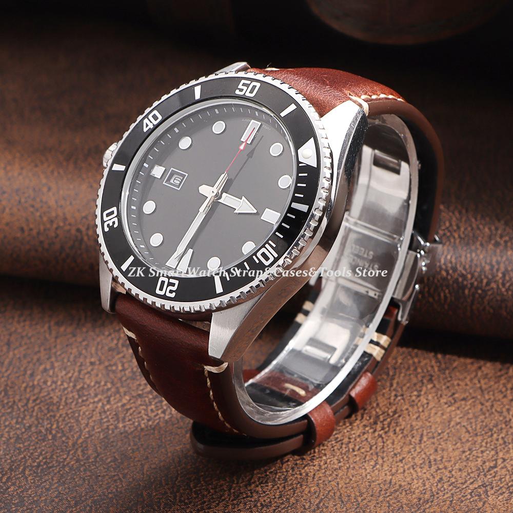 Vintage Calfskin Watch Strap 20mm 22mm 24mm Handmade Stitching Cowhide Watchband Stainless Steel Butterfly Clasp Bands with Box