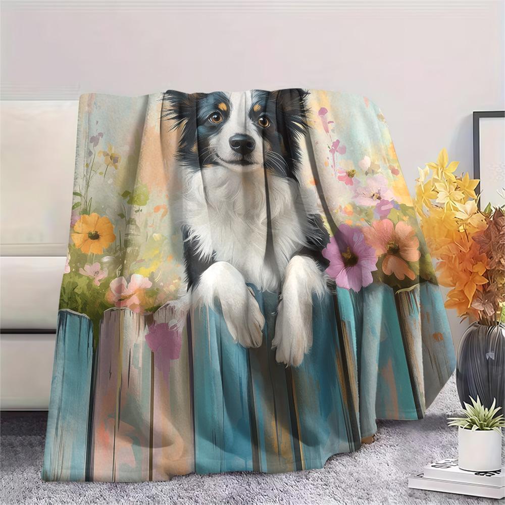 Flower Fence Dogs  Print Flannel Blanket, High quality Comfortable for All Seasons, Home Decor, Warmth and Comfort