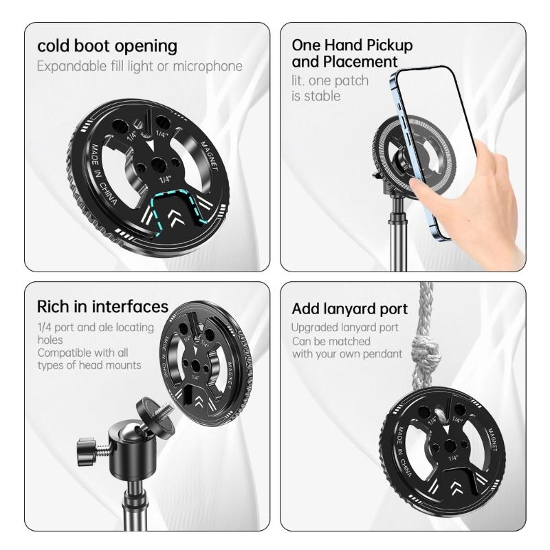 Universal Magnetic Phone Adapter With Cold Shoe Mount 1/4Inch Thread For Camera Tripod Bracket Aluminum Alloy Phone Holder
