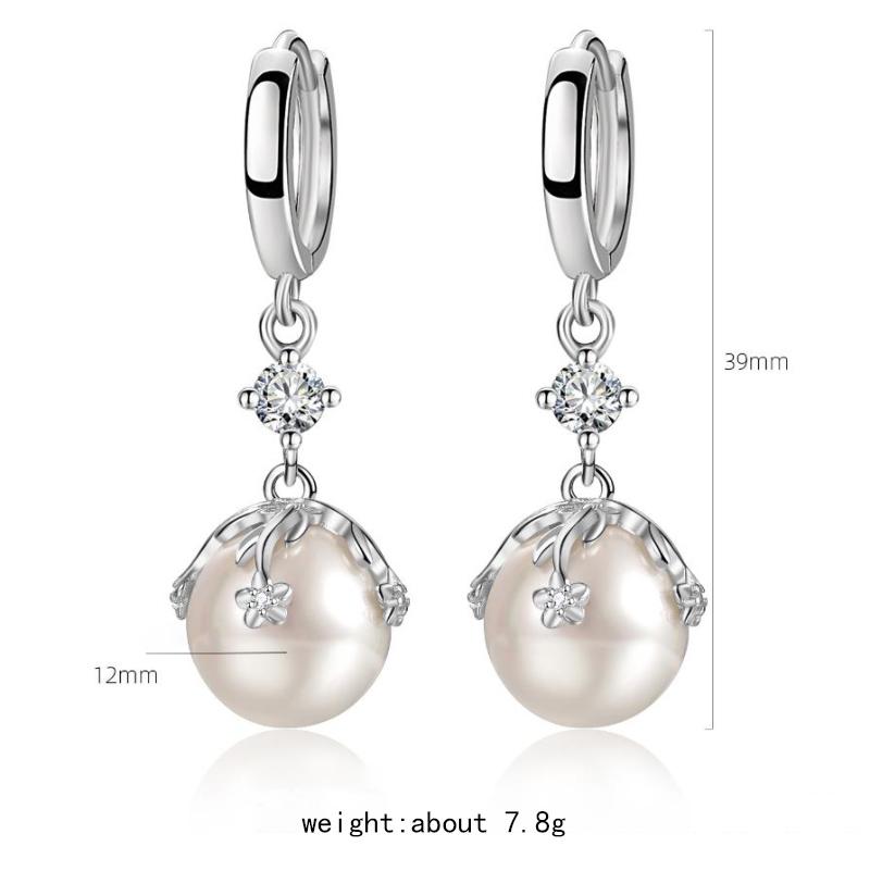 Pearl Earrings Fashionable Temperament Inlaid Zircon Flower Ear Buckle Light Luxury Sweet 925 Silver Women's Earrings KOFSAC