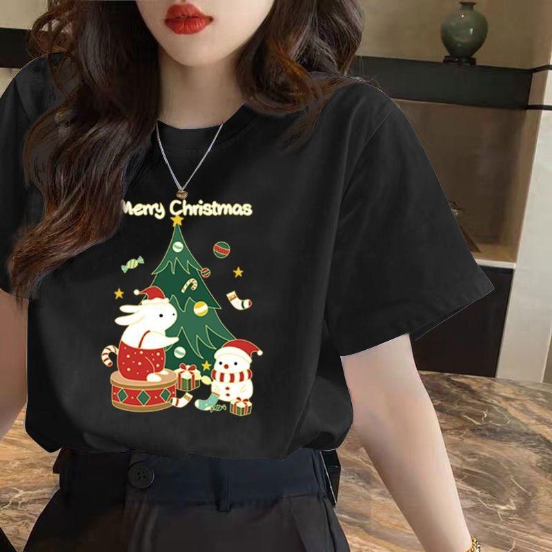 Christmas T-shirt women's red short sleeved top women's Christmas new style unisex