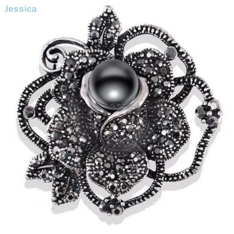 Vintage Rhinestone Black Pearl Alloy Bow Brooch Women's Clothing Accessory Pin Gifts Jewelry Accessories