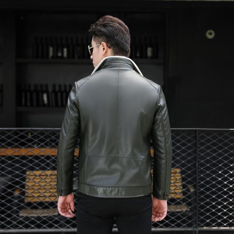 Зимняя новая меховая цельная мужская куртка среднего возраста из утолщенной разноцветной — фото 4