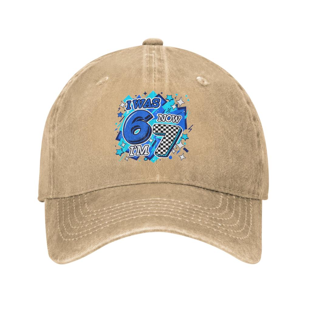 Summer Blue Checkered I Was 6 Now Im 7 67 Meme Baseball Cap Sun Dropshipping Washed Trucker Hat Female Male Baseball Caps