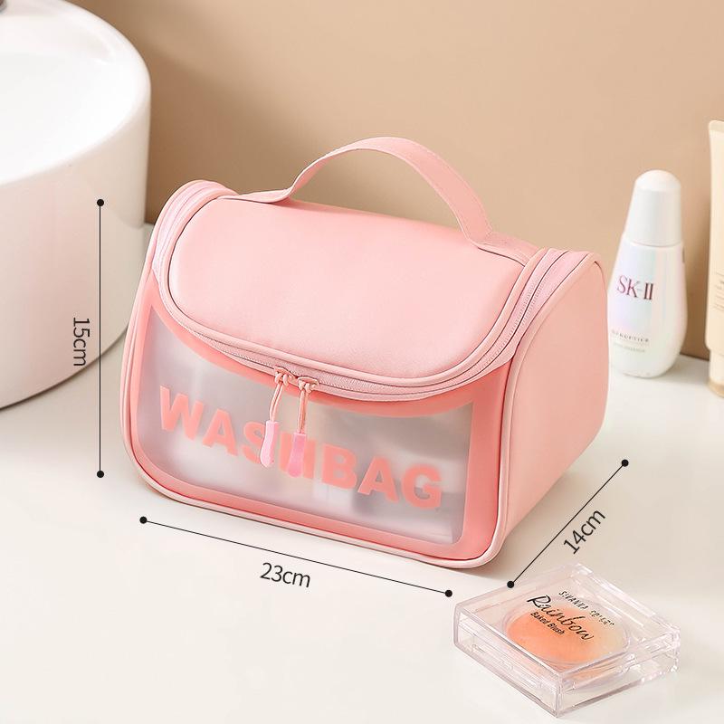 

Frosted Transparent PU Makeup Bag - Large Portable PVC Storage with Flip Cover