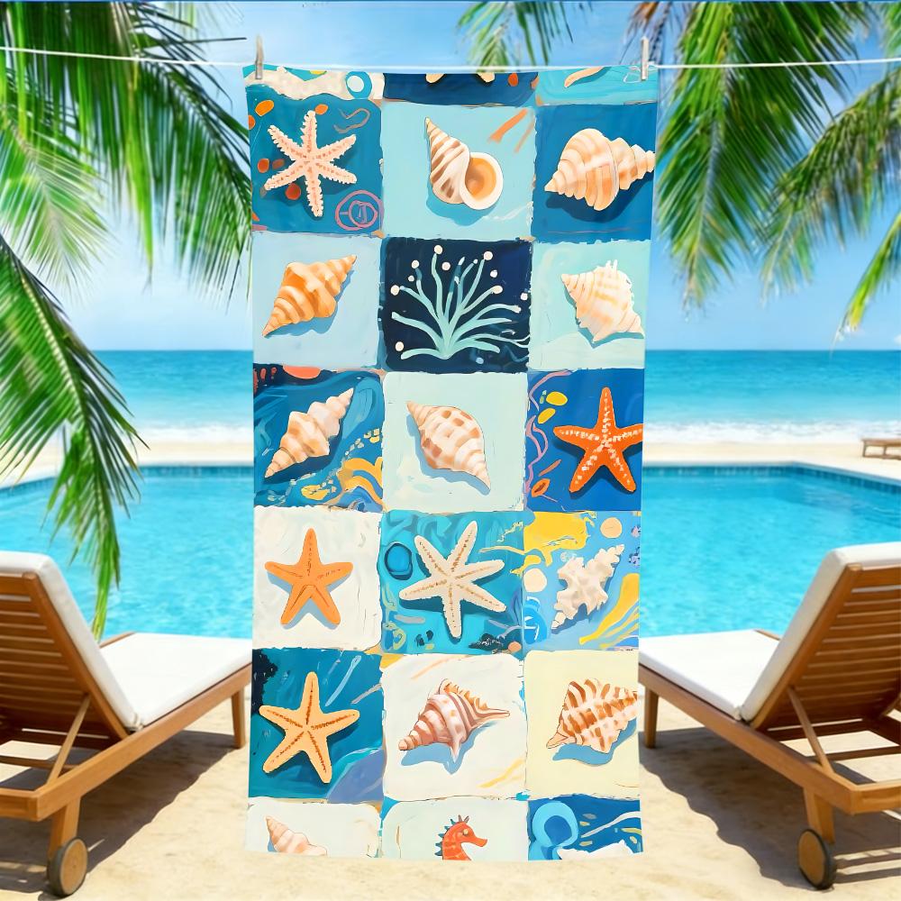 

Oil Painting Seashell Beach Towel – Oversized Quick Dry Sand Free with Starfish Print W40*H60(CM)