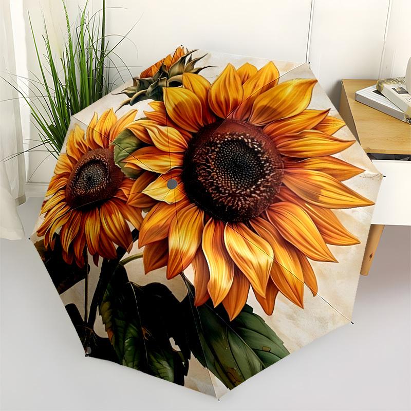 1pc Sunflower Bloom Automatic Open/Close Umbrella Compact Folding Umbrella, All-Season Portable Umbrella for Women/Men219
