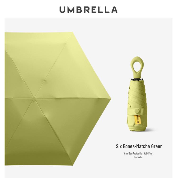 New Macaron Color Five-Fold Ultra-Light Sun Protection Compact Mini Umbrella with Buckle Handle