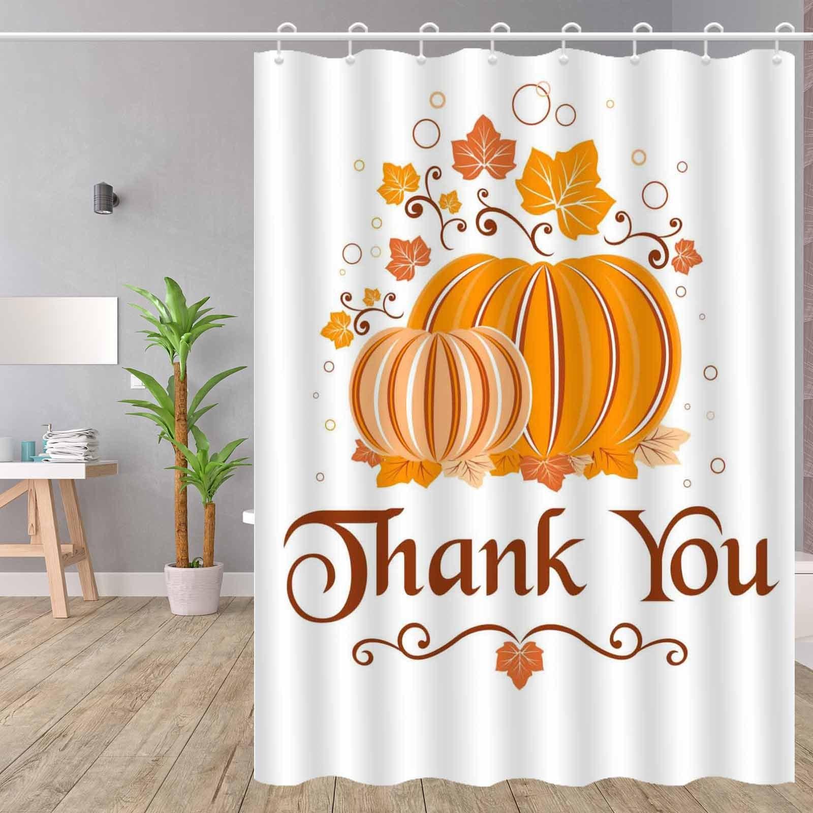 

Minimalist Autumn Pumpkin & Maple Leaf Shower Curtain, Durable Polyester, Vibrant Fall Design, Machine Washable, Hooks Included W60H190(CM)-1 Pcs
