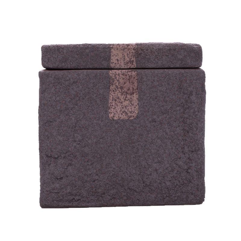 Japanese Style Retro Square Ceramic Tea Caddy - Handmade Coarse Pottery for Pu'er and White Tea, Old Rock Mud Non-Sealed Jar