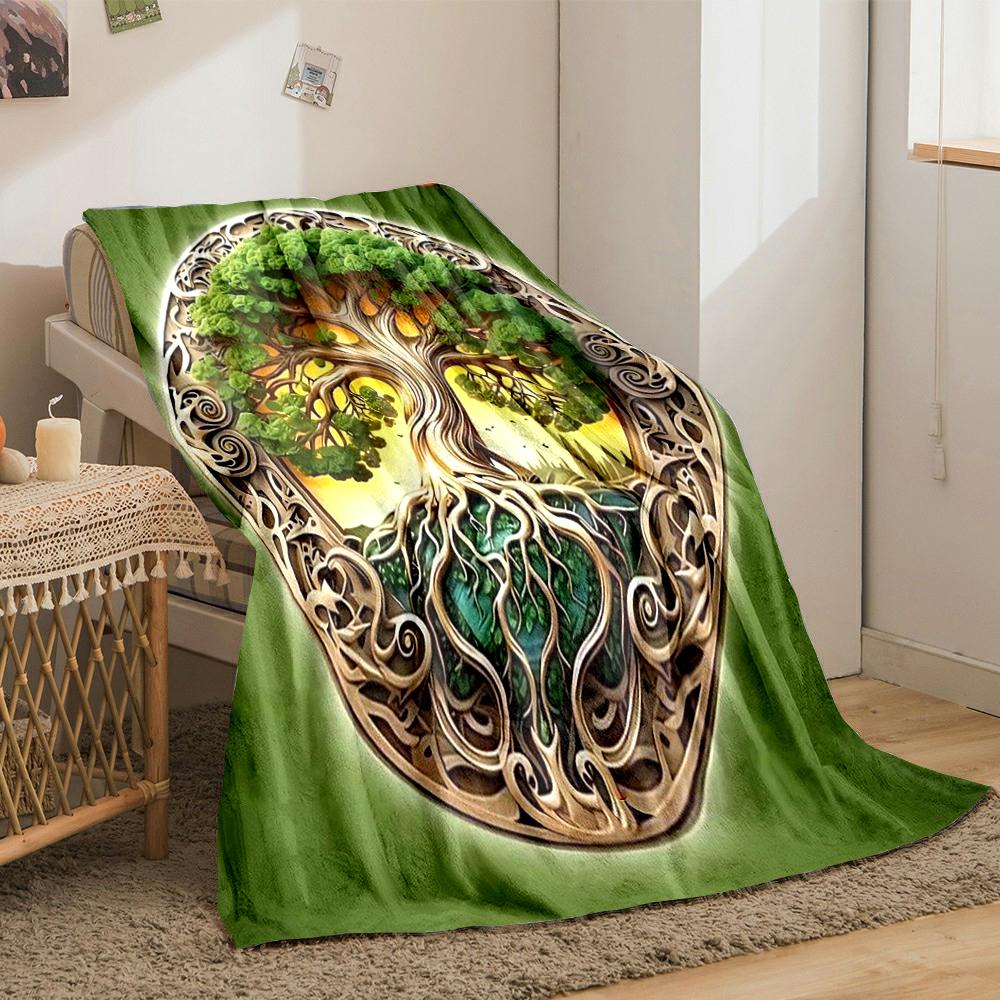 Tree of Life Green Designed Flannel blanket for bedroom, living room, sofa, and nap