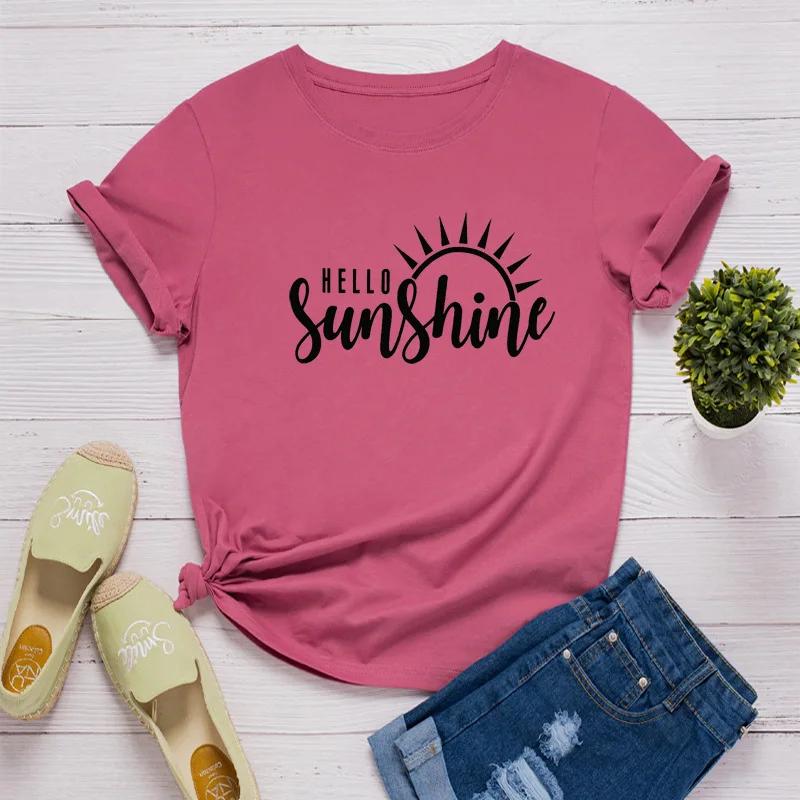 Hello Sunshine Print Women T Shirt Short Sleeve O Neck Loose Women Tshirt Ladies Tee Shirt Tops Clothes Camisetas Mujer