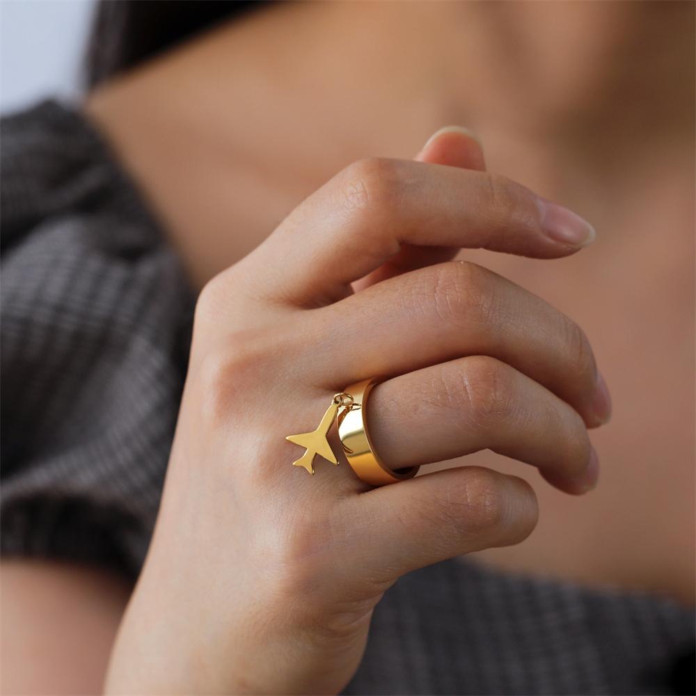 Minimalist Airplane Pendant Rings Stainless Steel Aircraft Design Finger Ring for Women Girls Trendy Party Jewelry Gifts