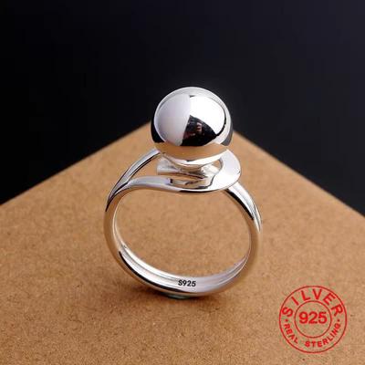 925 Sterling Zilver Eenvoudige Ring Voor Vrouwen Fijne Sieraden Vinger Verstelbaar Open Vintage Grote Bol Ring Voor Feest Verjaardagscadeau
