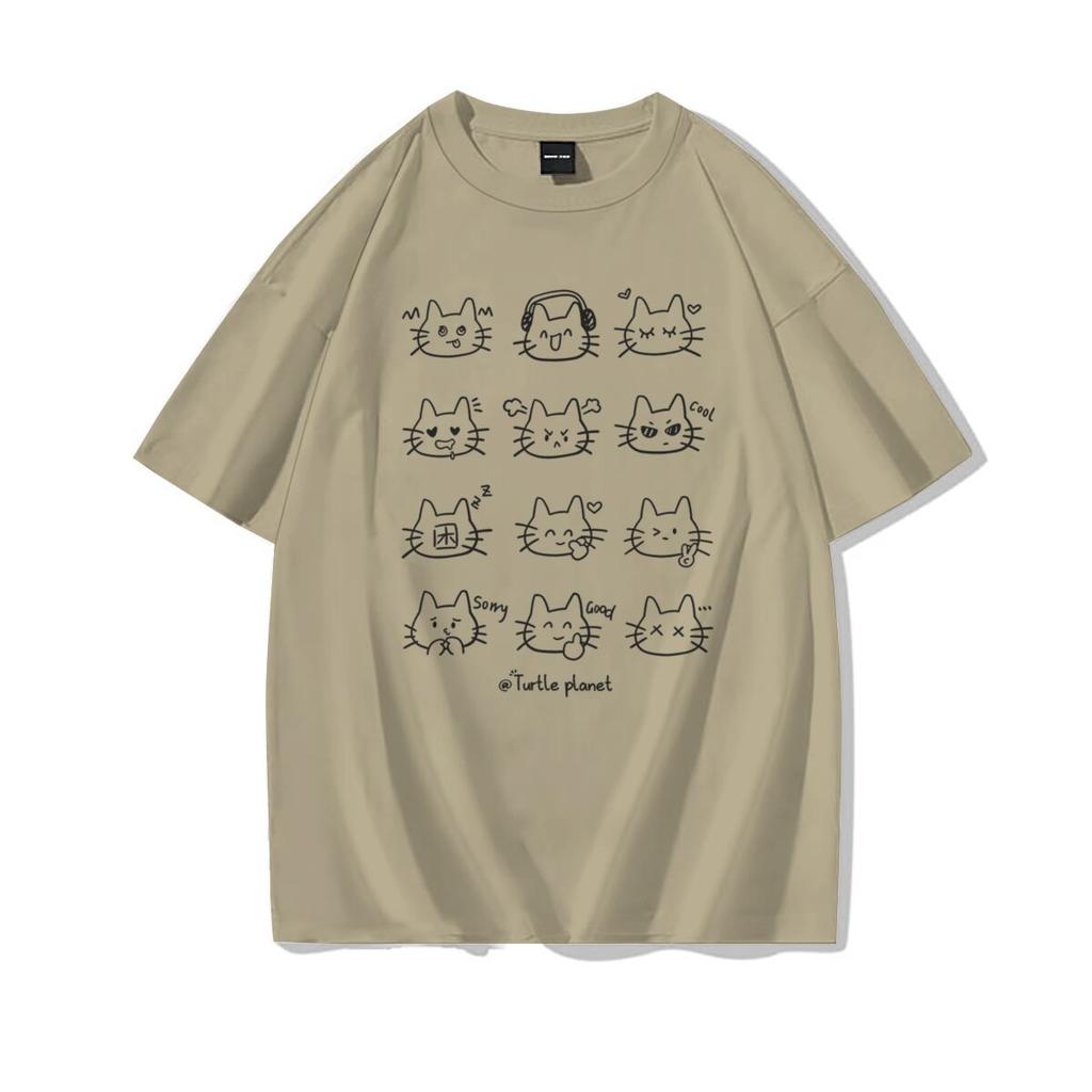 Cute Cat Print Casual Tee Shirt Cotton Harajuku Trend Girls Short Sleeve Tshirt Girls Breathable ONeck Tops Girl Clothing