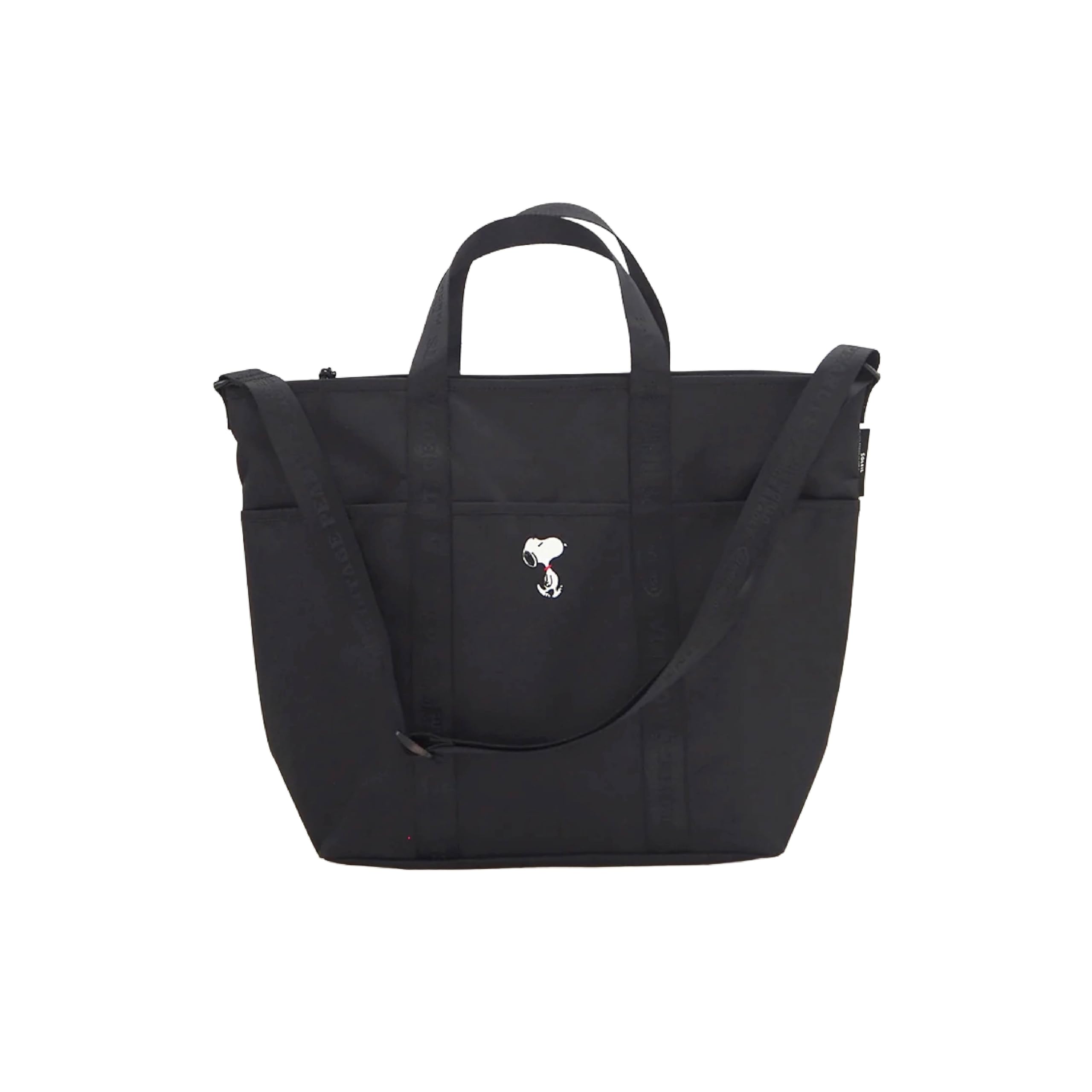 PEANUTS Сумка-тоут Снупи [Тоут L] Ежедневная дорожная сумка с двухсторонним плечевым ремнем, Самостоящая, Жаккардовое плетение, SOLEIL, Унисекс, Взрослый, Черный, L