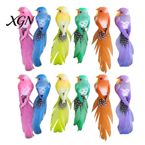 Artificial Craft Birds for DIY Projects 12Pcs Pearl Birds, Feather Bird Ornament with Clip, Colorful Small Window Displays Realistic Fake Craft, Micro