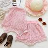 Girls' Pink Lace Hollow Top & Shorts Set - Summer Sunflower Sleeveless Vest & Shorts 2-Piece Set