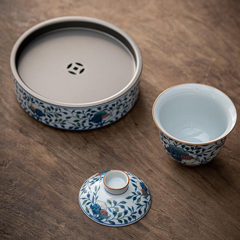 Chinese Blue and White Ceramic Gaiwan Pot Bearing Handmade Tea Bowl Teacup Beauty Tea Infuser Portable Household Teaware