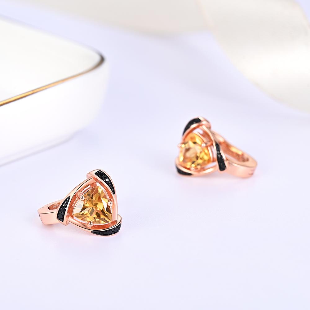 925 sterling silver women's earrings Triangle 7.0mm Natural Citrine gemstone Simple design fine jewelry for banquet daily gifts