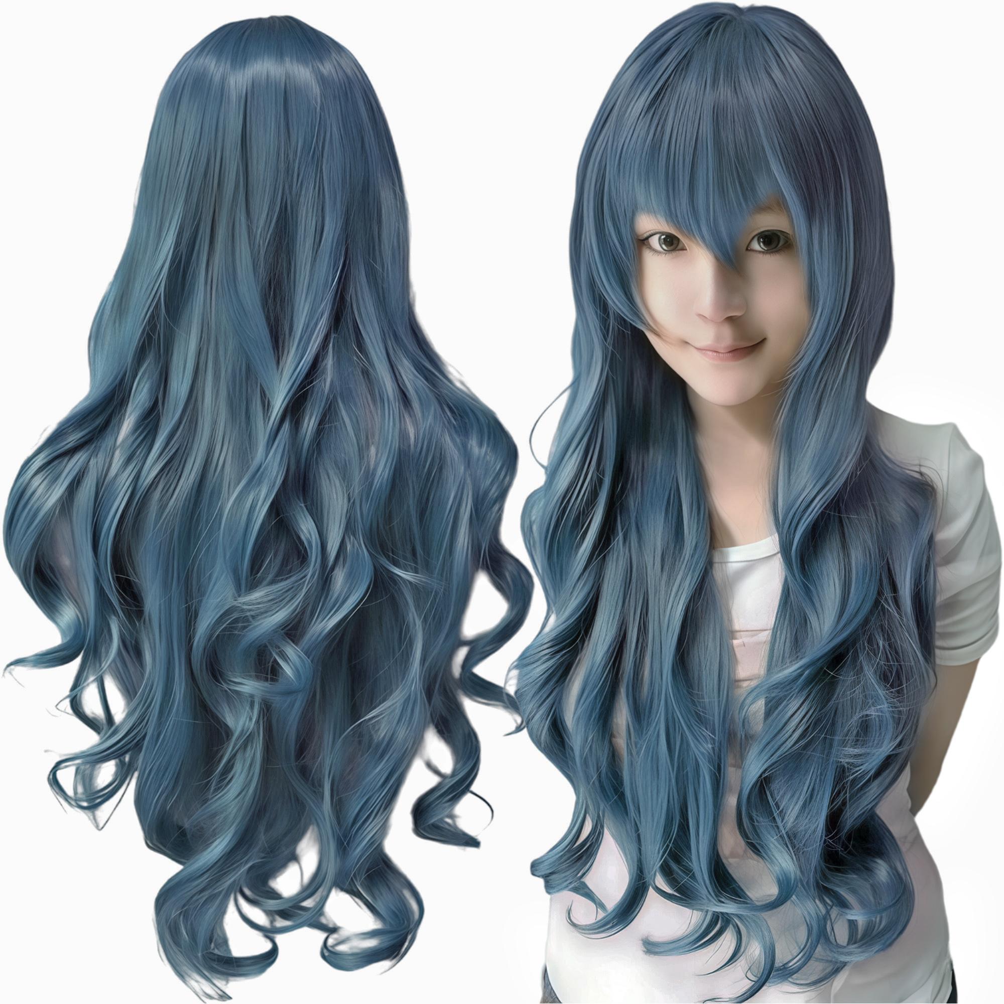 

Synthetic Hair Bright Pink Cosplay Wig Lolita Hair Curly Yuno Gasai Anime Wig Hairpiece Hitori Gotoh Halloween Costume Wig 32inches темно-синий