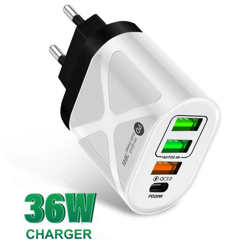 PD33W QC3.0 65W GaN Multi-port Fast Charging European Standard Charger with 9V/12V Support