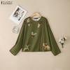 ZANZEA Women Round Neck Loose Casual Long Sleeve Print Blouse