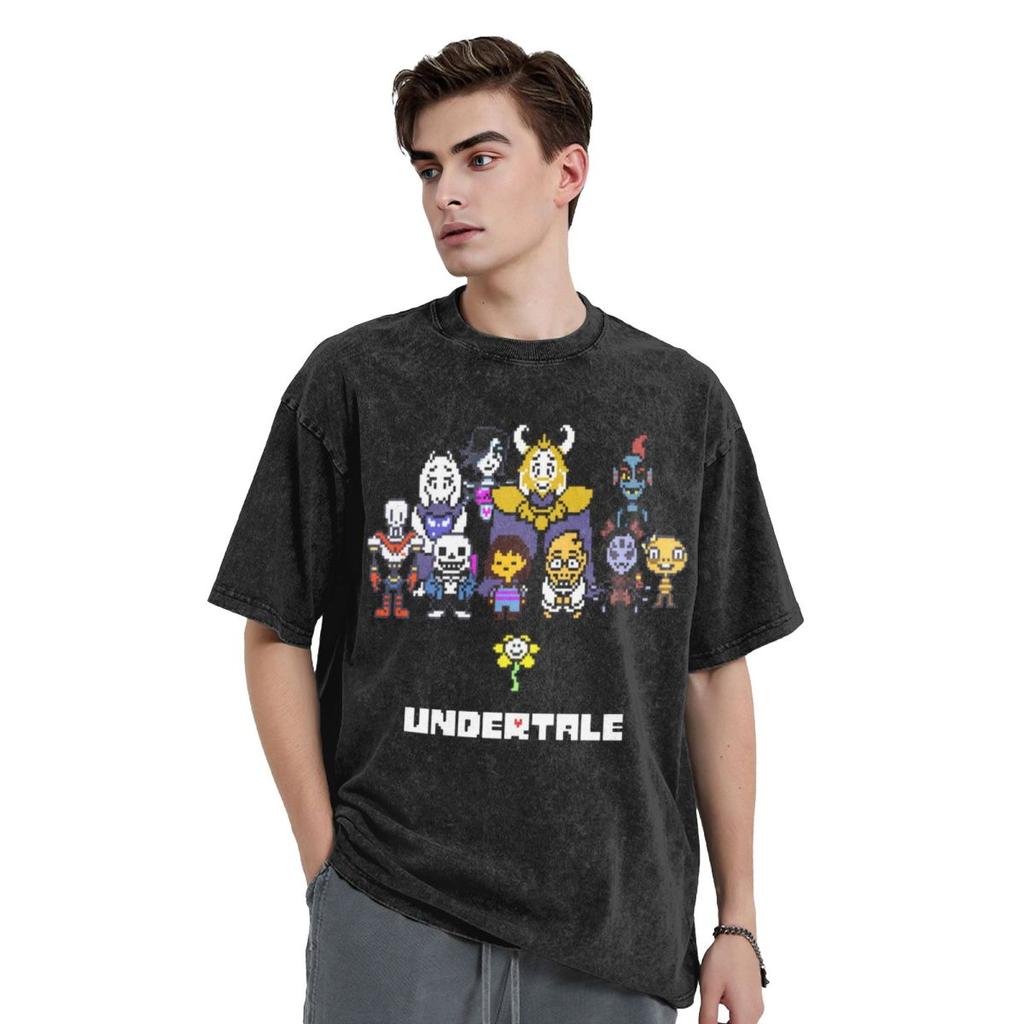 Undertale Sans und Papyrus Mettaton Flowey Frisk T-Shirts Gewaschene T-Shirts Kurzarm Oversize T-Shirts Herren Damen Polyester Kleidung